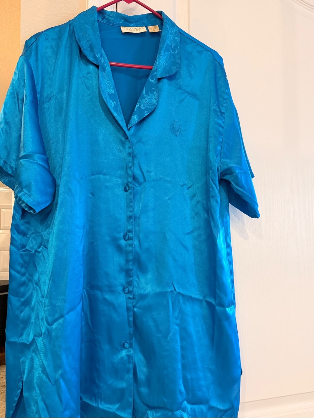 Victoria's Secret Bright Blue Satin Robe with Jacquard Trim
